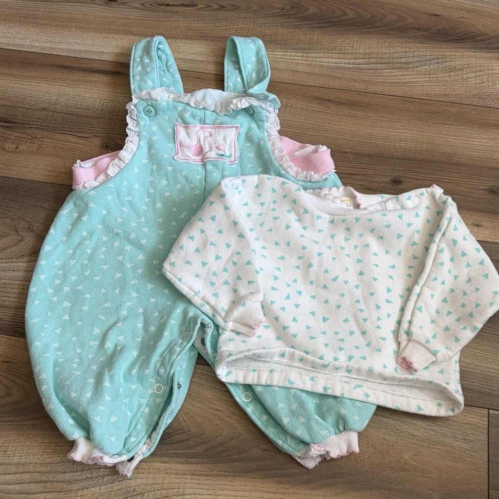 Vintage Carter's Todays Baby Two‎ Piece Set Bubble Romper And Long Sleeve Top